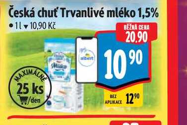 Česká chuť Trvanlivé mléko 1,5% 1 l v akci