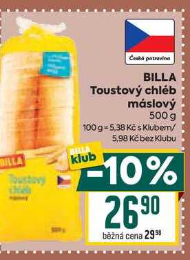 BILLA Toustový chléb máslový 500 g 