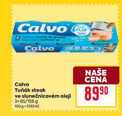 Calvo Tuňák steak ve slunečnicovém oleji 3×65/156 g 