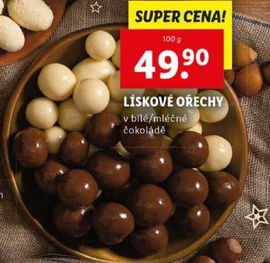 LÍSKOVÉ OŘECHY v bílé/mléčné čokoládě, 100 g