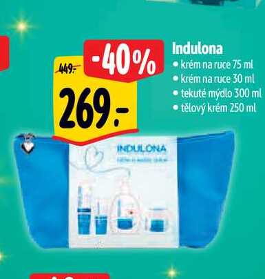   Indulona • krém na ruce 75 ml • krém na ruce 30 ml • tekuté mýdlo 300 ml • tělový krém 250 ml 