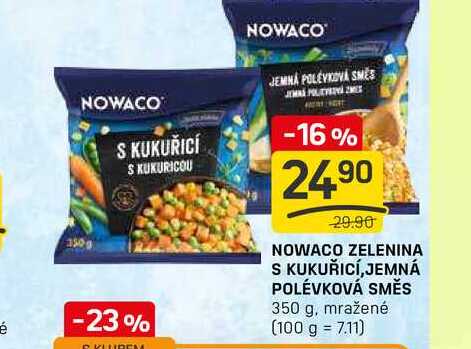 NOWACO ZELENINA S KUKUŘICÍ, JEMNÁ POLÉVKOVÁ SMĚS 350 g, mražené 