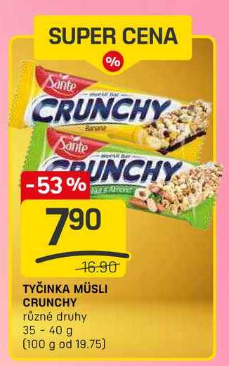 TYČINKA MÜSLI CRUNCHY různé druhy 35-40 g  v akci