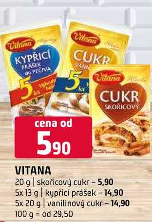 Vitana 20 g skořicový cukr 5x 13 g kypřicí prášek 5x 20 g vanilinový cukr 