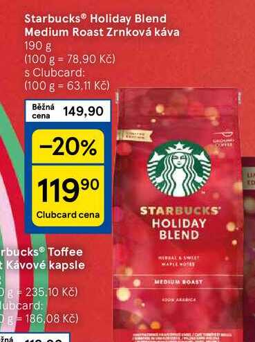 Starbucks® Holiday Blend Medium Roast Zrnková káva, 190 g