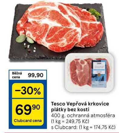 Tesco Vepřová krkovice plátky bez kosti, 400 g