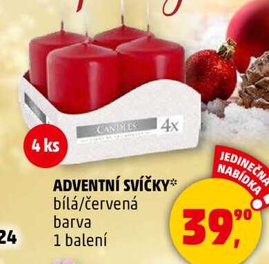 ADVENTNÍ SVÍČKY, bílá/červená barva, 4 ks