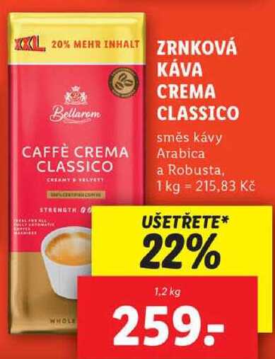 ZRNKOVÁ KÁVA CREMA CLASSICO, 1,2 kg