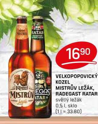 VELKOPOPOVICKÝ KOZEL MISTRŮV LEŽÁK, RADEGAST RATAR světlý ležák 0,5l