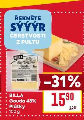 BILLA Gouda 48% Plátky 100 g 