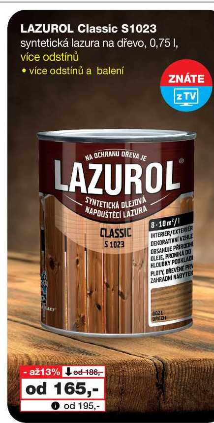 LAZUROL Classic S1023 syntetická lazura na dřevo, 0,75l