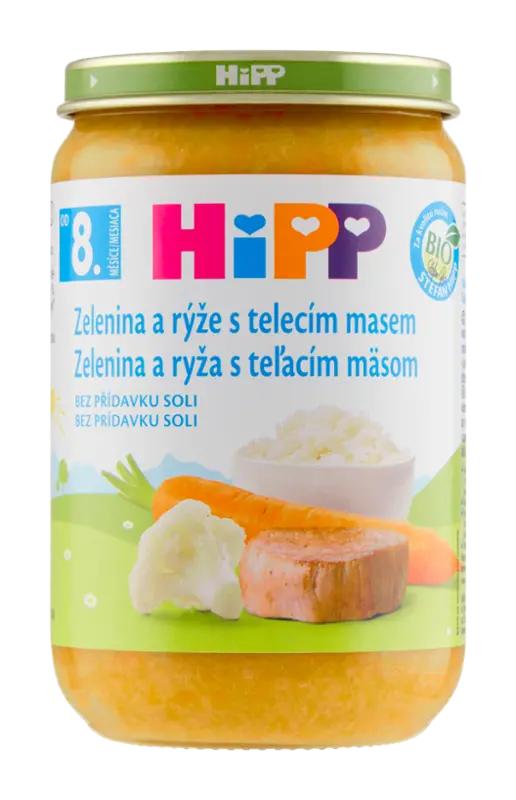 HiPP BIO zelenina s rýží a telecím masem, 220 g