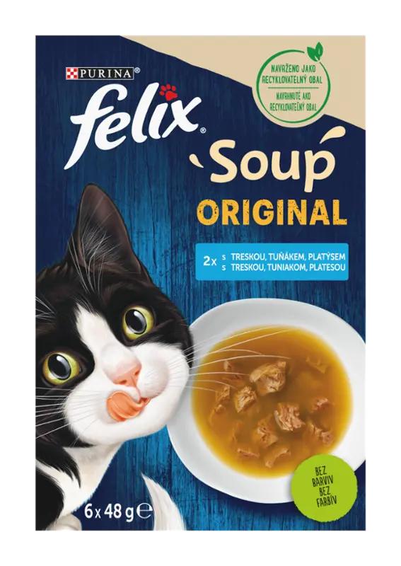 Felix Kapsička pro kočky Soup lahodný výběr z ryb s treskou, tuňákem a platýzem multipack 6x 48 g, 288 g