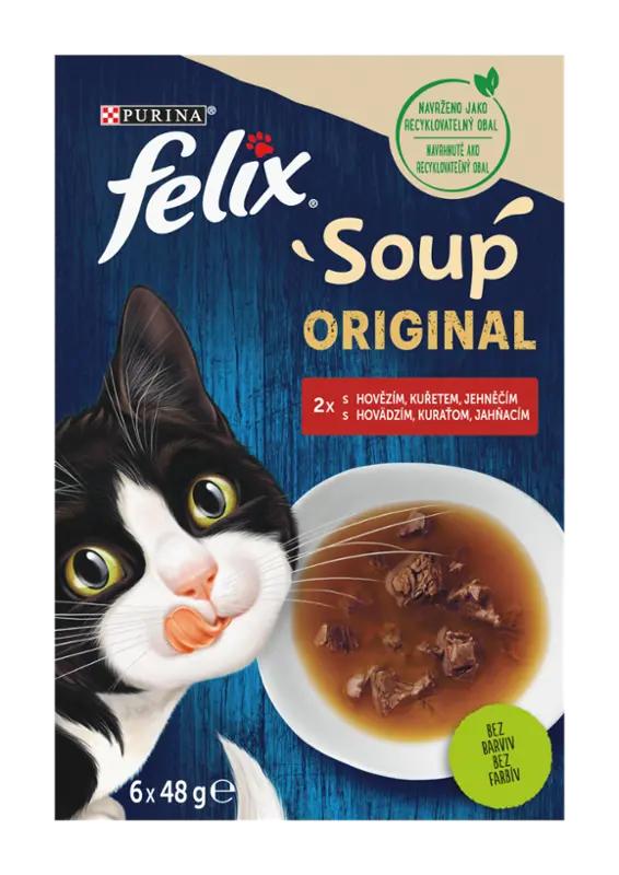 Felix Kapsička pro kočky Soup lahodný výběr s hovězím, kuřetem a jehněčím multipack 6x 48 g, 288 g