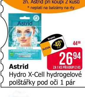 Astrid Hydro X-Cell hydrogelové polštářky pod oči 1 pár 