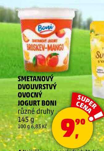 SMETANOVÝ DVOUVRSTVÝ OVOCNÝ JOGURT BONI různé druhy, 145 g 