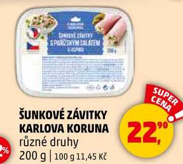 ŠUNKOVÉ ZÁVITKY KARLOVA KORUNA různé druhy, 200 g