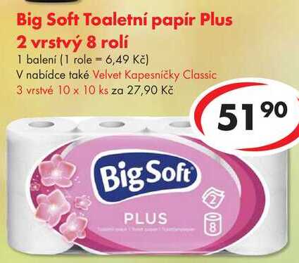 Big Soft Toaletní papír Plus 2 vrstvý, 8 rolí 