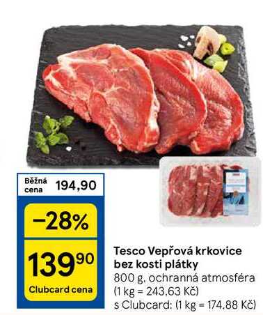 Tesco Vepřová krkovice bez kosti plátky, 800 g