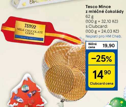 Tesco Mince z mléčné čokolády, 62 g 