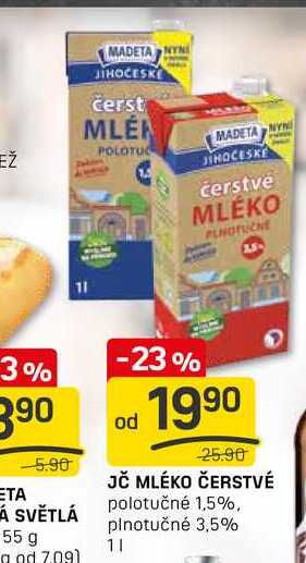 JČ MLÉKO ČERSTVÉ polotučné 1,5% 1l