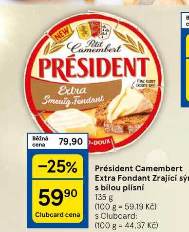 Président Camembert Extra Fondant Zrající sý s bílou plísní, 135 g 