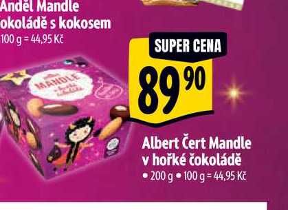  Albert Čert Mandle v hořké čokoládě 200 g  