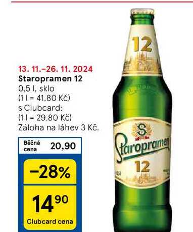 Staropramen 12, 0,5 l, sklo 