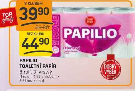 PAPILIO TOALETNÍ PAPÍR 8 rolí, 3-vrstvý 