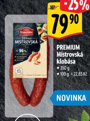 PREMIUM Mistrovská klobása, 350 g  