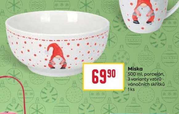 Miska 500 ml, porcelán. 3 varianty vzorů vánočních skřítků 1ks 