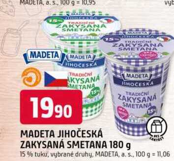 Madeta Jihočeská tradiční zakysaná smetana 15 % 180g