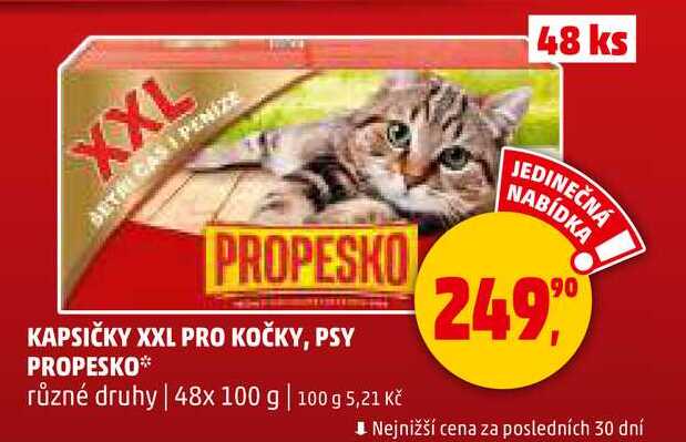 KAPSIČKY XXL PRO KOČKY, PSY PROPESKO různé druhy, 48x 100 g