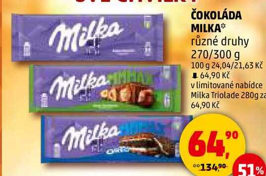 ČOKOLÁDA MILKA různé druhy, 270/300 g 