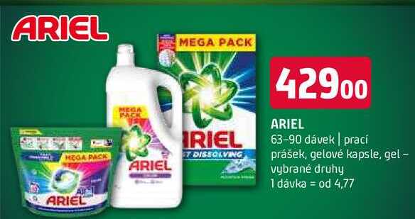 ARIEL 63-90 dávek prací prášek, gelové kapsle, gel vybrané druhy