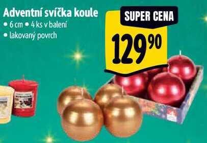 Adventní svíčka koule, 4 ks 