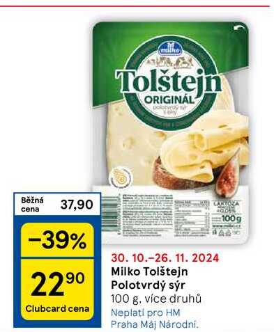 Milko Tolštejn Polotvrdý sýr, 100 g, více druhů