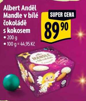 Albert Anděl Mandle v bílé čokoládě s kokosem, 200 g