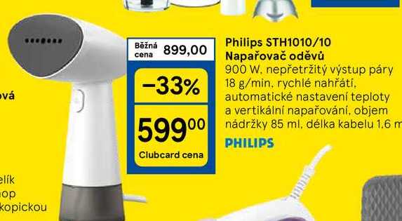 Philips STH1010/10 Napařovač oděvů 900 W. nepřetržitý výstup páry 18 g/min