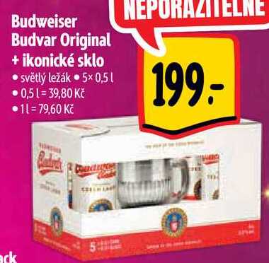 Budweiser Budvar Original + ikonické sklo, 5x 0,5 l 