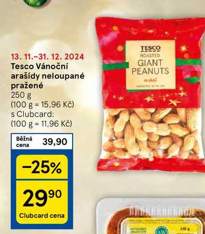 Tesco Vánoční arašídy neloupané pražené, 250 g