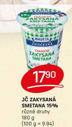 JČ ZAKYSANÁ SMETANA 15% různé druhy 180 g  v akci