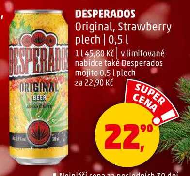 DESPERADOS Original, Strawberry plech, 0,5 l