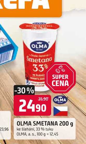 OLMA SMETANA 200 g ke šlehání, 33% tuku  v akci