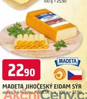 MADETA JIHOČESKÝ EIDAM SÝR uzený. 44% tuku, 100 g 