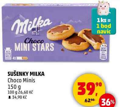 SUŠENKY MILKA Choco Minis, 150 g  v akci