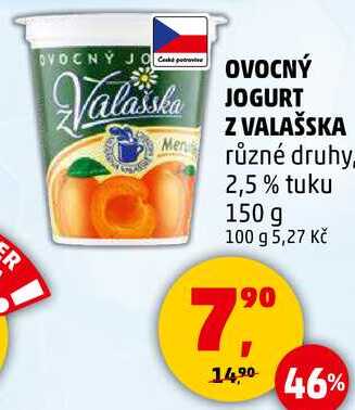 OVOCNÝ JOGURT Z VALAŠSKA různé druhy. 2,5% tuku, 150 g