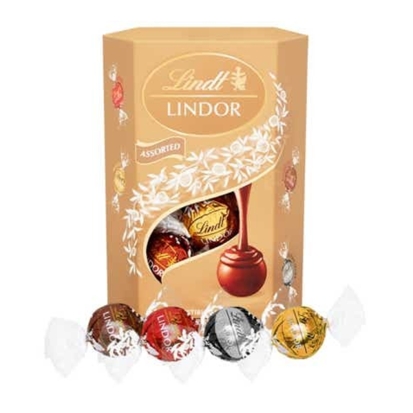 Lindt Lindor Směs mléčné. bílé a hořké čokolády s jemnou krémovou náplní