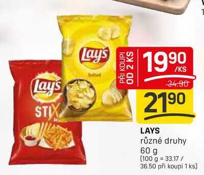 LAYS různé druhy 60 g