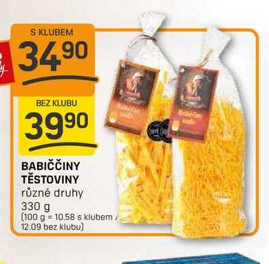 BABIČČINY TĚSTOVINY různé druhy 330 g 